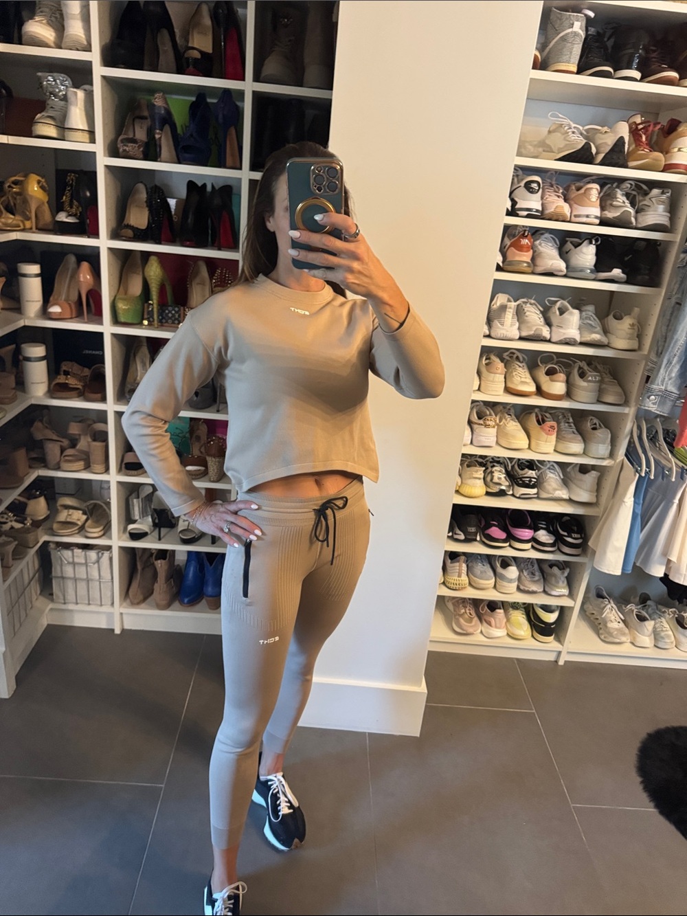ECHT Beige Crop Sweatshirt & Drawstring Joggers Set Size Small